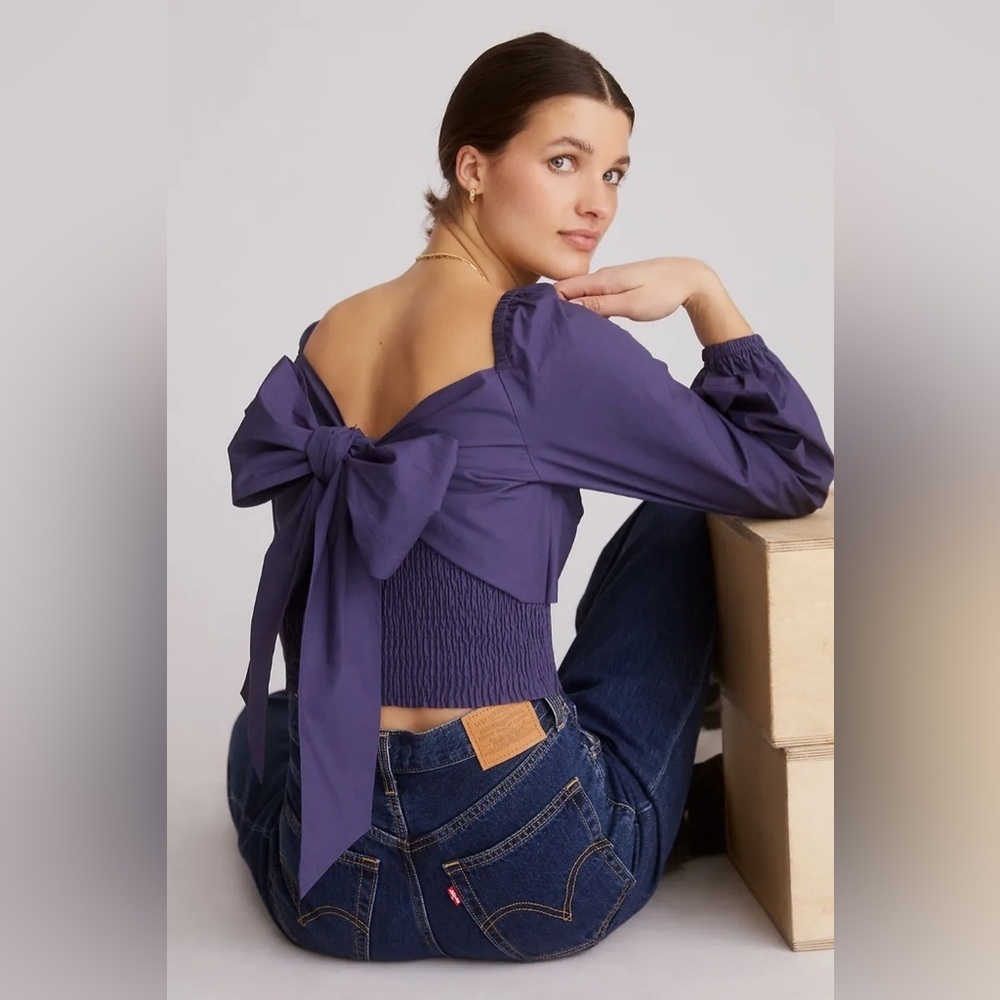 NWT Sunday in Brooklyn, Anthropologie - Blue back tie bow top - size S